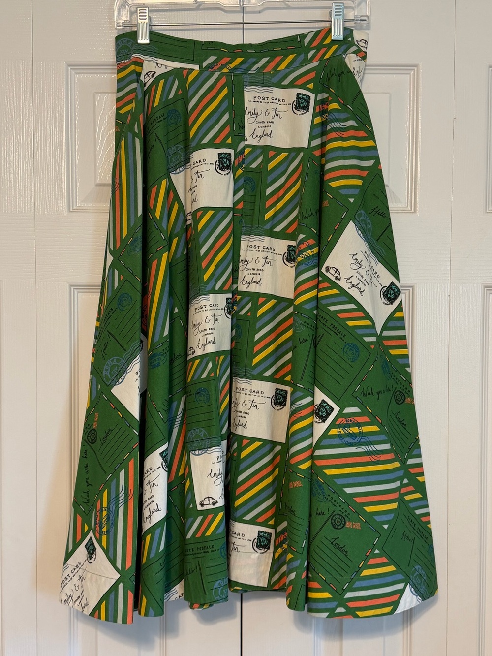 Midi Skirt with Green Postcard Print - Picture 2 of 5